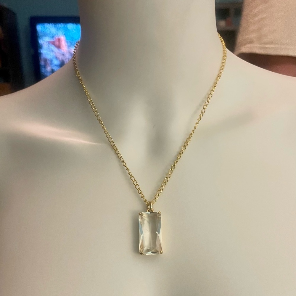 Coach Large Clear Rectangular Zirconia Pendant 18… - image 1